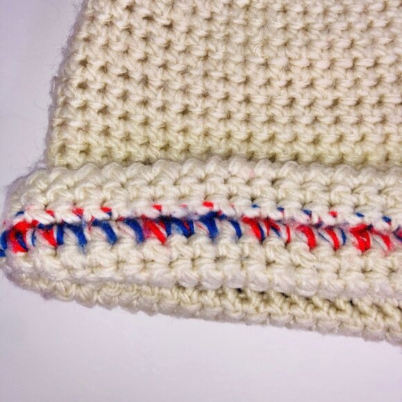 Vintage 70s Womens OS Handmade Knit Fringe Shawl Poncho Beige Hat Lot 2 Boho - Picture 8 of 11